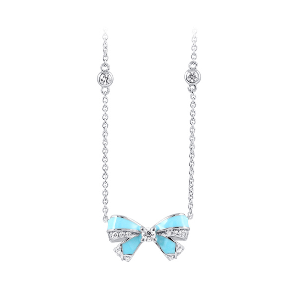 蝴蝶結造型冷琺瑯鑲鑽項鍊